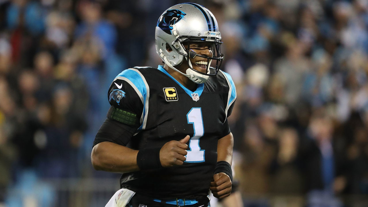 CHARLOTTE, NC - DECEMBER 17: Cam Newton #1 of the Carolina Panthers reacts after a touchdown against the New Orleans Saints in the first quarter during their game at Bank of America Stadium on December 17, 2018 in Charlotte, North Carolina.