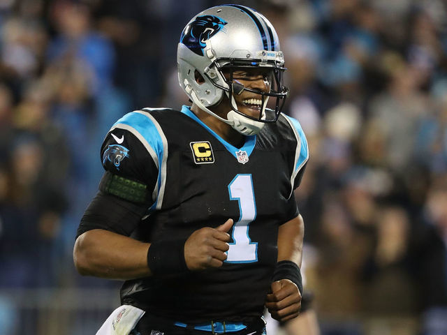 CHARLOTTE, NC - DECEMBER 17: Cam Newton #1 of the Carolina Panthers reacts after a touchdown against the New Orleans Saints in the first quarter during their game at Bank of America Stadium on December 17, 2018 in Charlotte, North Carolina.