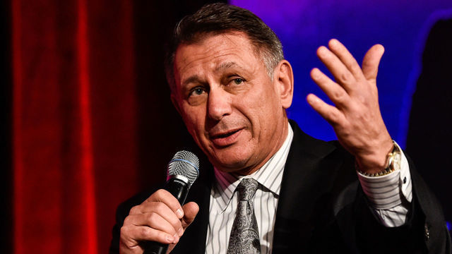 MONTREAL, QC - NOVEMBER 17: General manager and executive Vice President of the Detroit Red Wings Ken Holland take part in a discussion at the Chamber of Commerce of Metropolitan Montreal luncheon during the NHL Centennial 100 Celebration at Hotel Bonaventure on November 17, 2017 in Montreal, Quebec, Canada.