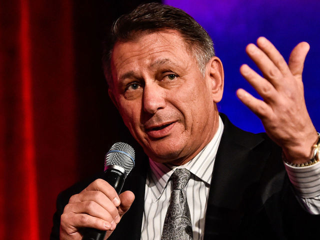 MONTREAL, QC - NOVEMBER 17: General manager and executive Vice President of the Detroit Red Wings Ken Holland take part in a discussion at the Chamber of Commerce of Metropolitan Montreal luncheon during the NHL Centennial 100 Celebration at Hotel Bonaventure on November 17, 2017 in Montreal, Quebec, Canada.