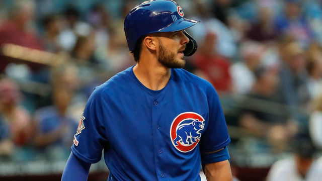 PHOENIX, AZ - APRIL 26: Chicago Cubs third baseman Kris Bryant (17) looks on during the MLB baseball game between the Chicago Cubs and the Arizona Diamondbacks on April 26, 2019 at Chase Field in Phoenix, Arizona.