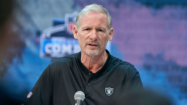 INDIANAPOLIS, IN - FEBRUARY 27: Oakland Raiders general manager Mike Mayock speaks to the media during the NFL Scouting Combine on February 27, 2019 at the Indiana Convention Center in Indianapolis, IN.