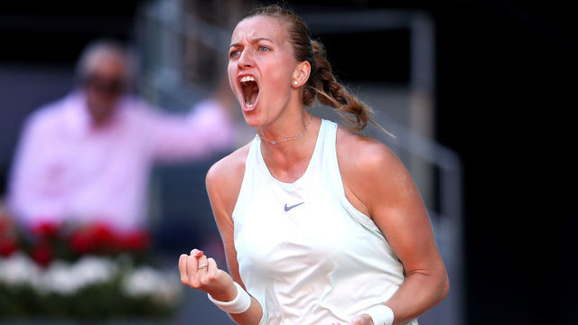 MADRID, SPAIN - MAY 06: Petra Kvitova of the Czech Republic celebrates a point in her match against Kristina Mladenovic of France during day three of the Mutua Madrid Open at La Caja Magica on May 06, 2019 in Madrid, Spain.