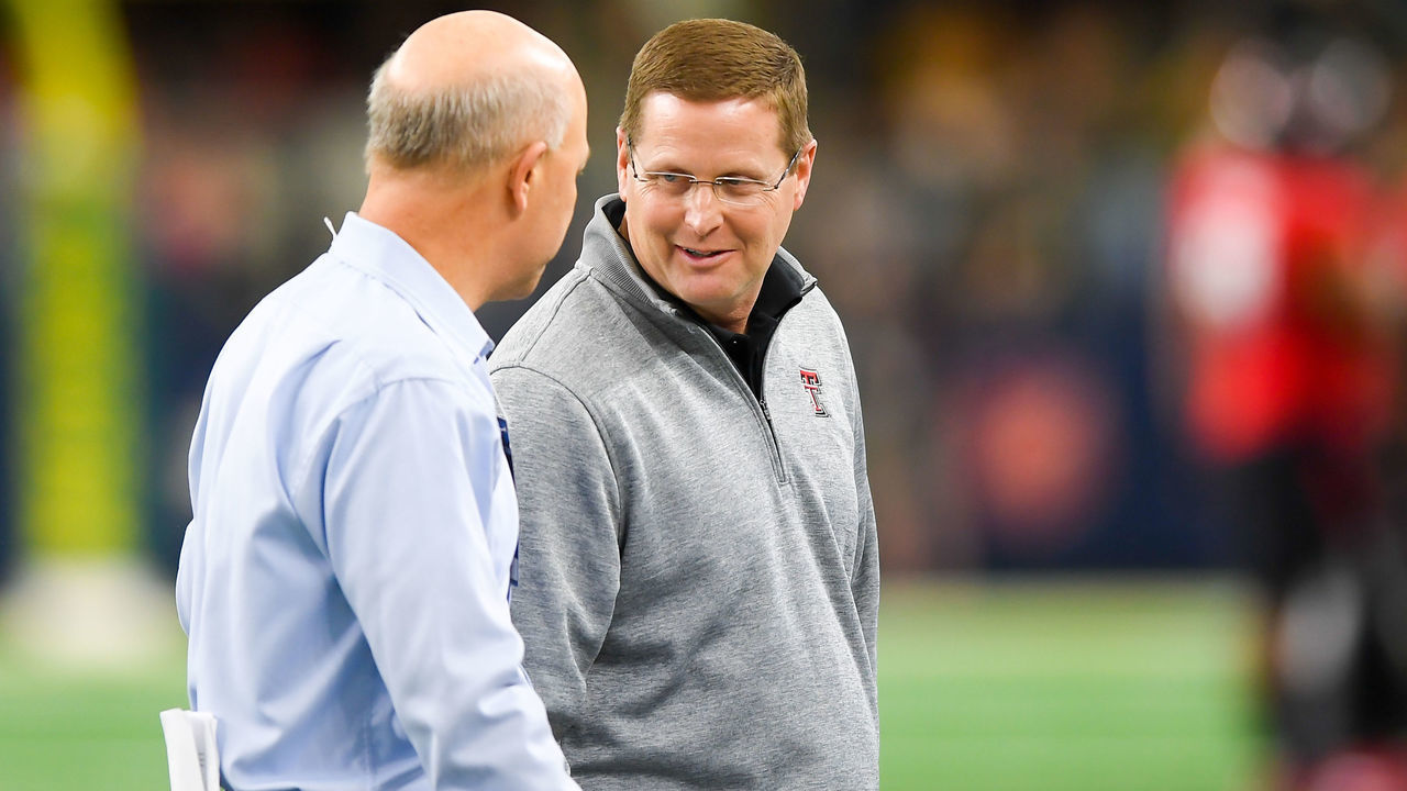 LUBBOCK, TX - NOVEMBER 24: Texas Tech Red Raiders athletic director Kirby Hocutt on the field at a time out during the game between the Texas Tech Red Raiders and the Baylor Bears on November 24, 2018 at AT&T Stadium in Arlington, Texas. Baylor defeated Texas Tech 35-24.