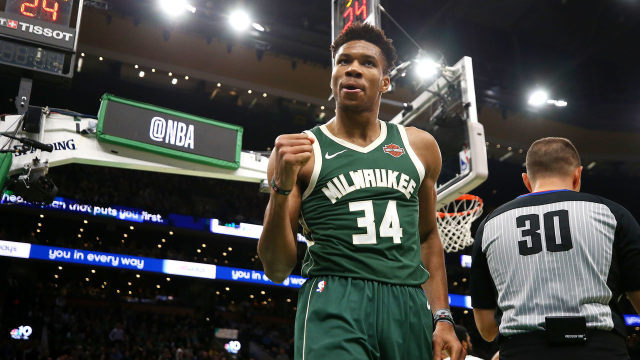 BOSTON, MASSACHUSETTS - MAY 06: Giannis Antetokounmpo #34 of the Milwaukee Bucks celebrates during the second half of Game 4 of the Eastern Conference Semifinals against the Boston Celtics during the 2019 NBA Playoffs at TD Garden on May 06, 2019 in Boston, Massachusetts. The Bucks defeat the Celtics 113-101.