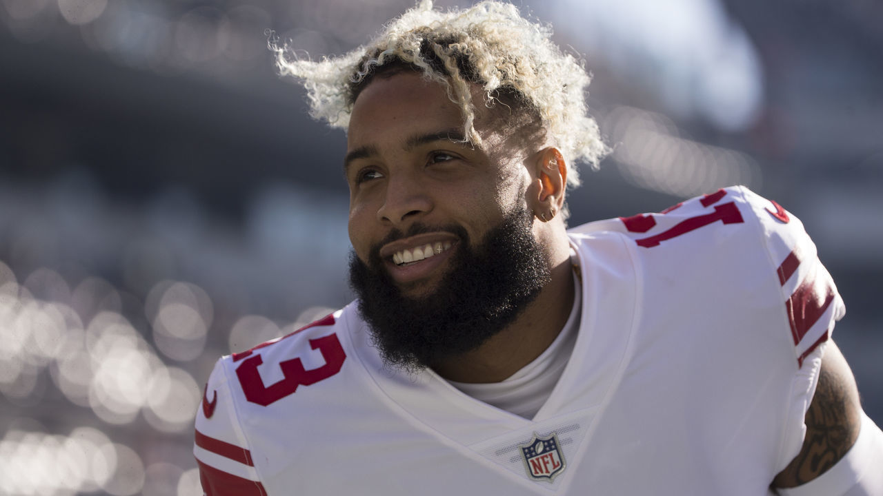 PHILADELPHIA, PA - NOVEMBER 25: Odell Beckham #13 of the New York Giants looks on prior to the game against the Philadelphia Eagles at Lincoln Financial Field on November 25, 2018 in Philadelphia, Pennsylvania.