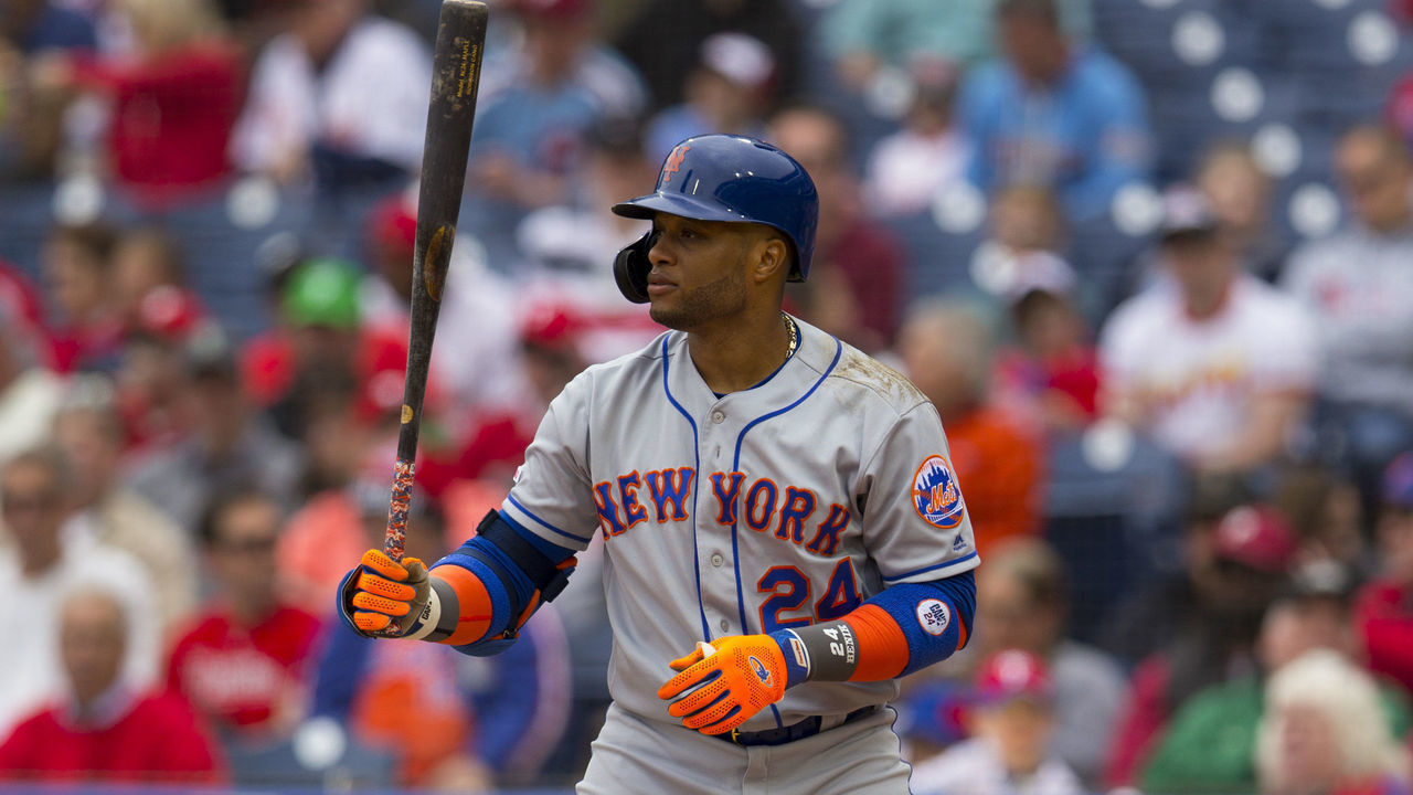 PHILADELPHIA, PA - APRIL 17: Robinson Cano #24 of the New York Mets bats against the Philadelphia Phillies at Citizens Bank Park on April 17, 2019 in Philadelphia, Pennsylvania.