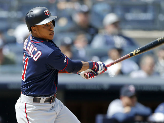 NEW YORK, NEW YORK - MAY 04: Jorge Polanco #11 of the Minnesota Twins in action against the New York Yankees at Yankee Stadium on May 04, 2019 in the Bronx borough of New York City. The Twins defeated the Yankees 7-3.