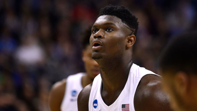 WASHINGTON, DC - MARCH 31: Zion Williamson #1 of the Duke Blue Devils concentrates at the free-throw line in the first half against the Michigan State Spartans during the 2019 NCAA Men's Basketball Tournament East Regional Final at Capital One Arena on March 31, 2019 in Washington, DC.