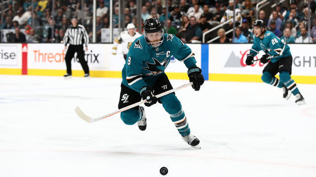 SAN JOSE, CALIFORNIA - APRIL 23: Joe Pavelski #8 of the San Jose Sharks in action against the Vegas Golden Knights in Game Seven of the Western Conference First Round during the 2019 NHL Stanley Cup Playoffs at SAP Center on April 23, 2019 in San Jose, California.