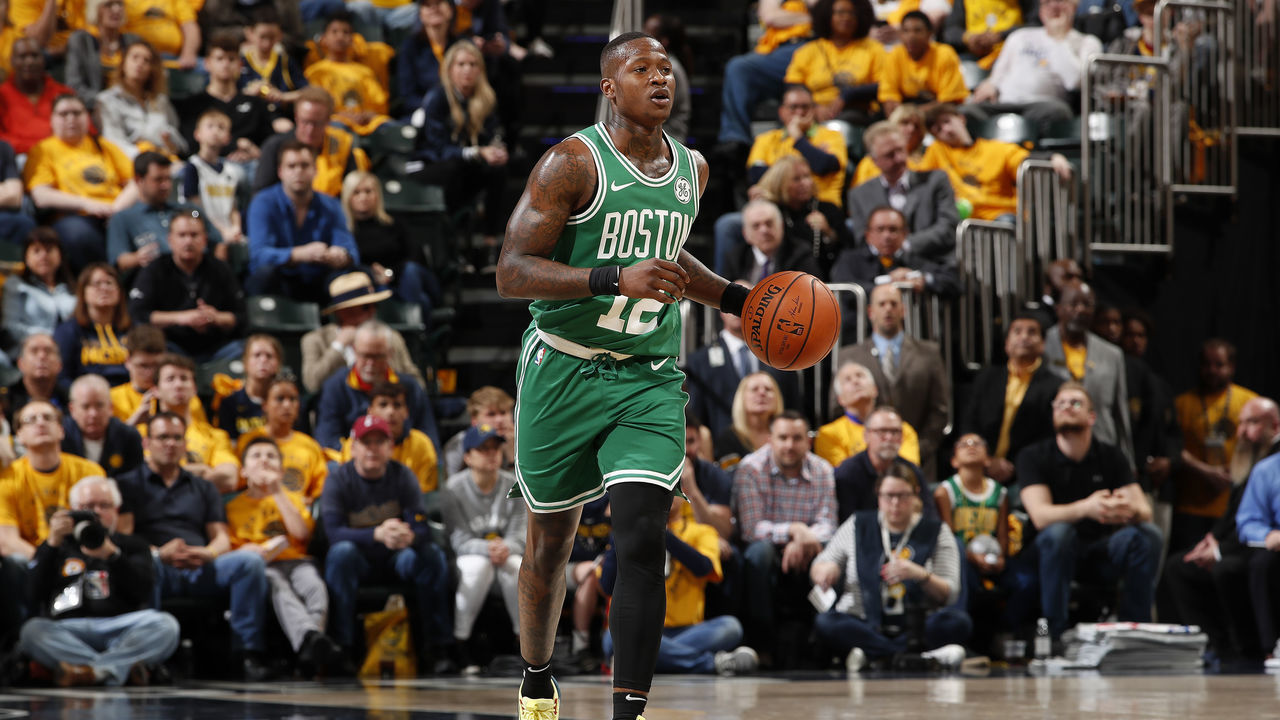 INDIANAPOLIS, IN - APRIL 21: Terry Rozier #12 of the Boston Celtics handles the ball against the Indiana Pacers during Game Four of Round One of the 2019 NBA Playoffs on April 21, 2019 at Bankers Life Fieldhouse in Indianapolis, Indiana. Mandatory Copyright Notice: Copyright 2019 NBAE