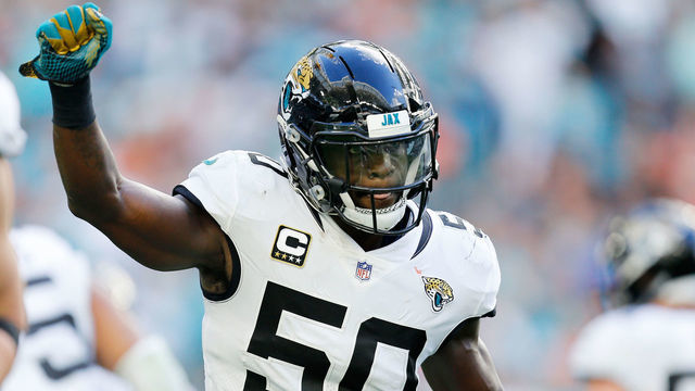MIAMI, FLORIDA - DECEMBER 23: Telvin Smith #50 of the Jacksonville Jaguars celebrates after intercepting a pass for a touchdown in the fourth quarter against the Miami Dolphins at Hard Rock Stadium on December 23, 2018 in Miami, Florida.