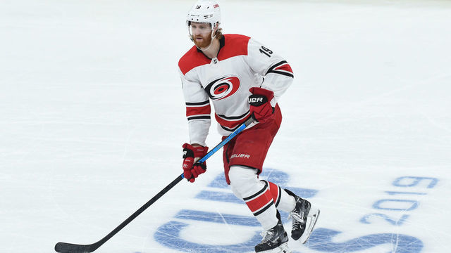 BOSTON, MA - MAY 9: Dougie Hamilton #19 of the Carolina Hurricanes skates against the Boston Bruins in Game One of the Eastern Conference Final during the 2019 NHL Stanley Cup Playoffs at the TD Garden on May 9, 2019 in Boston, Massachusetts.