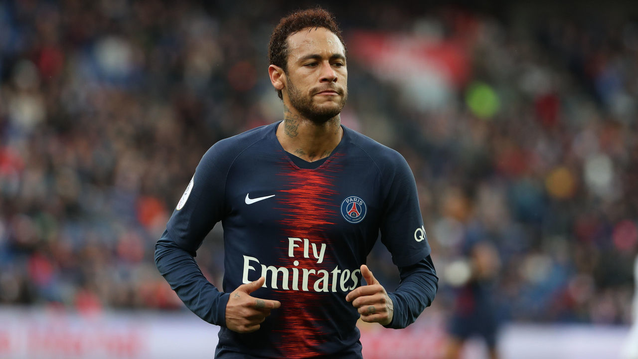 PARIS, FRANCE - MAY 04: Neymar Jr of Paris Saint-Germain is disapointed during the Ligue 1 match between Paris Saint-Germain (PSG) and OGC Nice at Parc des Princes on May 4, 2019 in Paris, France.