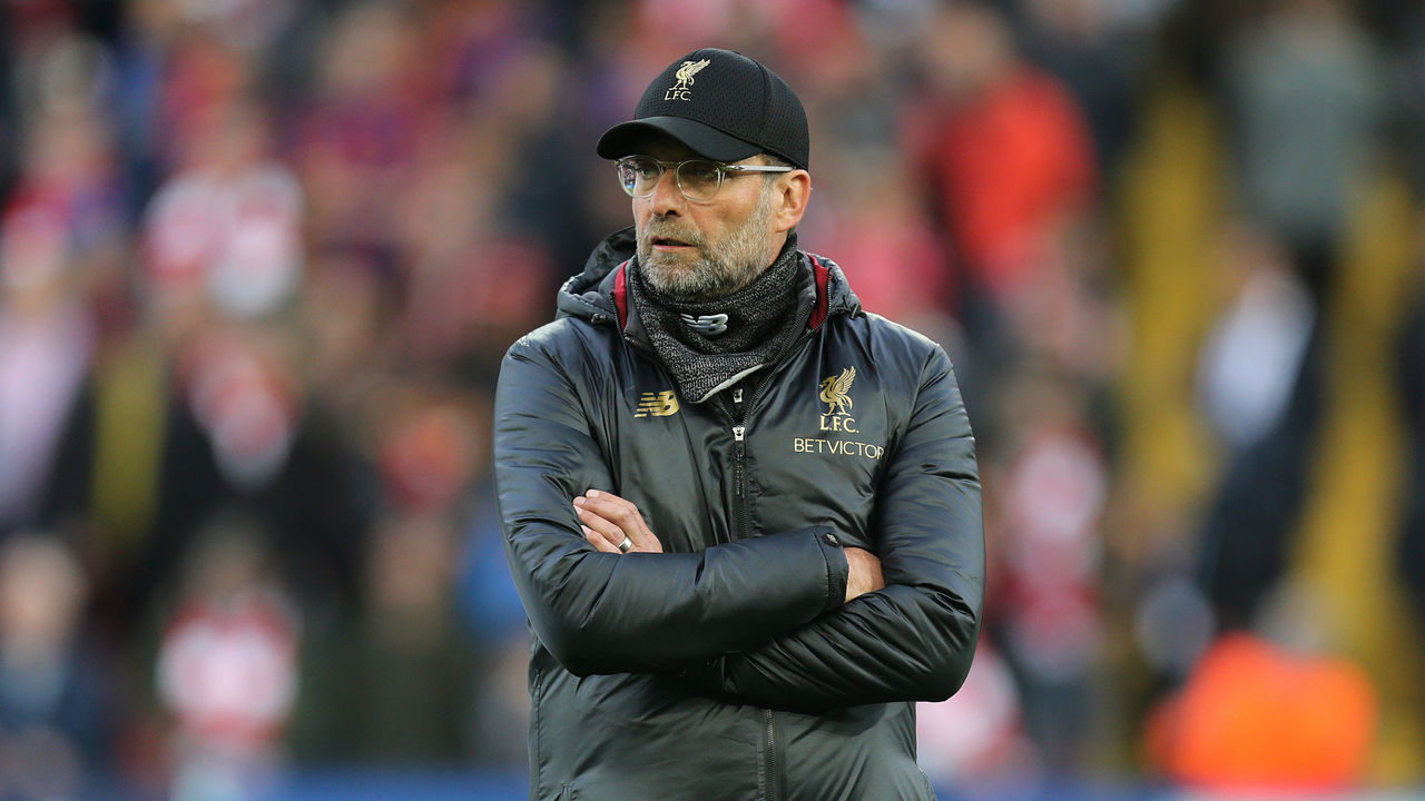 LIVERPOOL, ENGLAND - MAY 07: Liverpool manager Jurgen Klopp watches on during the pre-match warm-up during the UEFA Champions League Semi Final second leg match between Liverpool and Barcelona at Anfield on May 7, 2019 in Liverpool, England.