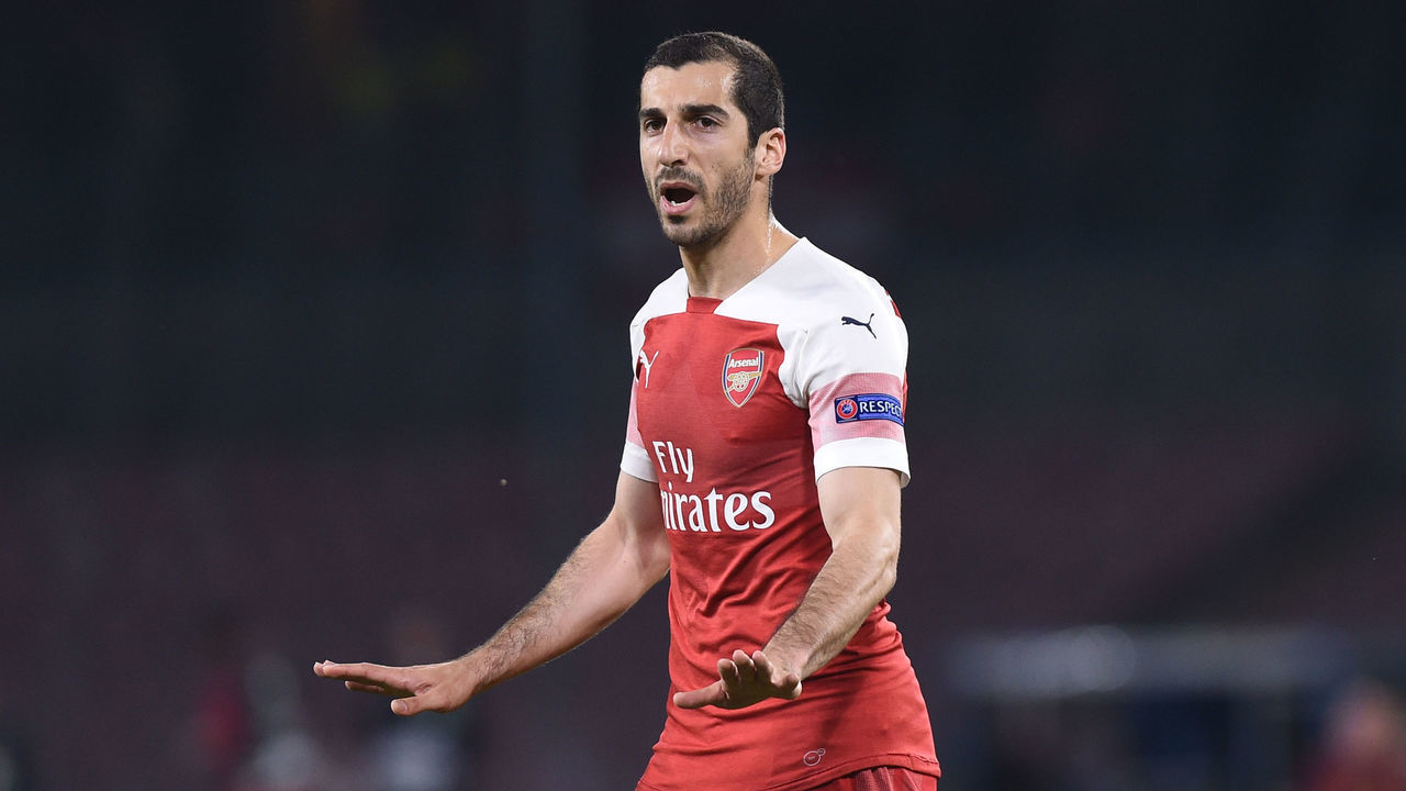 Henrikh Mkhitaryan of Arsenal during the UEFA Europa League quarter-final second leg match between SSC Napoli and Arsenal at Stadio San Paolo Naples Italy on 18 April 2019.
