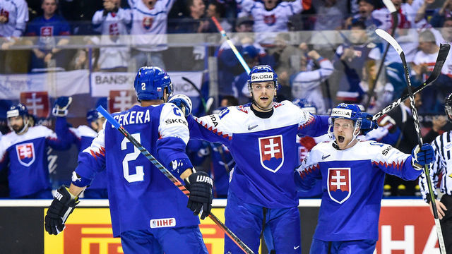 KOSICE, SLOVAKIA - MAY 10: Tomas Tatar #90 of Slovakia celebrates scoring a goal during the 2019 IIHF Ice Hockey World Championship Slovakia group A game between United States and Slovakia at Steel Arena on May 10, 2019 in Kosice, Slovakia.
