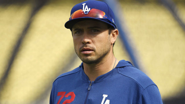 LOS ANGELES, CA - MAY 06: Catcher Travis d'Arnaud #72 of the Los Angeles Dodgers during batting practice before the start of a baseball game against the Atlanta Braves at Dodger Stadium on May 6, 2019 in Los Angeles, California.