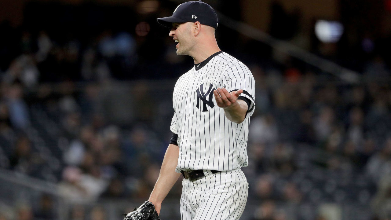 NEW YORK, NEW YORK - MAY 09: J.A. Happ #34 of the New York Yankees reacts as he is pulled from the game in the sixth inning against the Seattle Mariners at Yankee Stadium on May 09, 2019 in the Bronx borough of New York City.