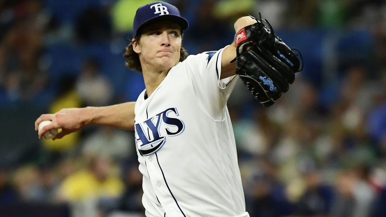ST. PETERSBURG, FLORIDA - MAY 10: Tyler Glasnow #20 of the Tampa Bay Rays delivers a pitch in the first inning against the New York Yankees at Tropicana Field on May 10, 2019 in St. Petersburg, Florida.