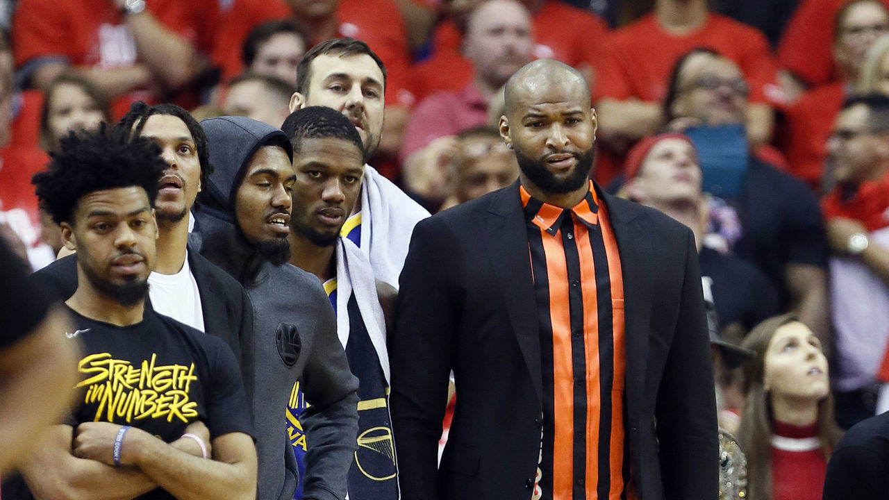 HOUSTON, TEXAS - MAY 10: DeMarcus Cousins #0 of the Golden State Warriors looks on in the final moments against the Houston Rockets during Game Six of the Western Conference Semifinals of the 2019 NBA Playoffs at Toyota Center on May 10, 2019 in Houston, Texas.