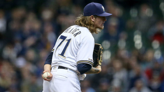 MILWAUKEE, WISCONSIN - MAY 08: Josh Hader #71 of the Milwaukee Brewers pitches in the ninth inning against the Washington Nationals at Miller Park on May 08, 2019 in Milwaukee, Wisconsin.