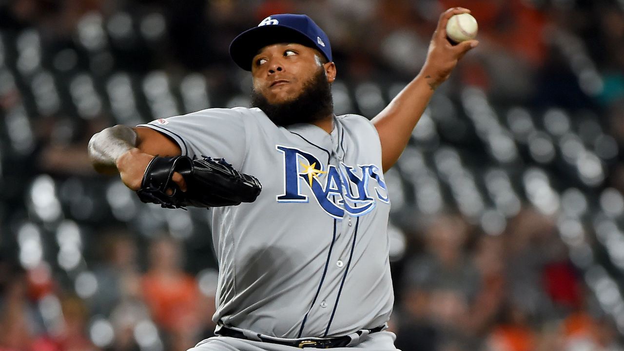 BALTIMORE, MD - MAY 04: Jose Alvarado #46 of the Tampa Bay Rays pitches against the Baltimore Orioles in the eighth inning at Oriole Park at Camden Yards on May 4, 2019 in Baltimore, Maryland.