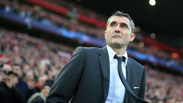 LIVERPOOL, ENGLAND - MAY 07: Barcelona coach Ernesto Valverde looks on during the UEFA Champions League Semi Final second leg match between Liverpool and FC Barcelona at Anfield on May 7, 2019 in Liverpool, England.