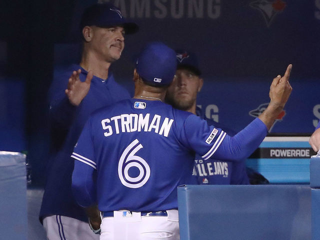 Marcus Stroman and Randal Grichuk are going after each other on