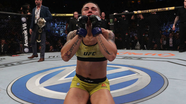 RIO DE JANEIRO, BRAZIL - MAY 11: Jessica Andrade of Brazil celebrates after her knockout victory over Rose Namajunas in their women's strawweight championship bout during the UFC 237 event at Jeunesse Arena on May 11, 2019 in Rio De Janeiro, Brazil.