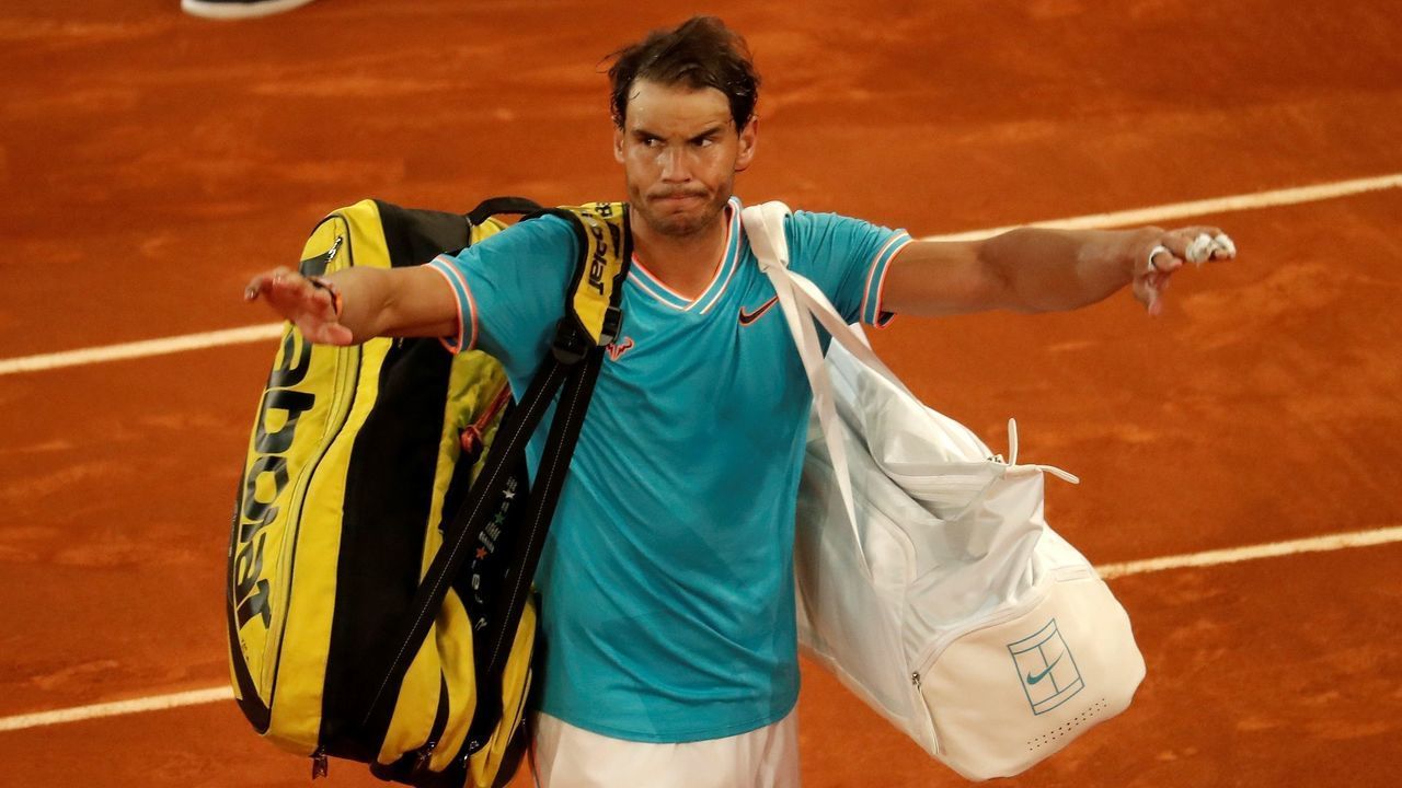 MADRID, SPAIN - MAY 11: Rafael Nadal of Spain after his match against Stefanos Tsitsipas of Greece at Mutua Madrid Open tennis semi-final game at Caja Magica, in Madrid, Spain, 11 May 2019.