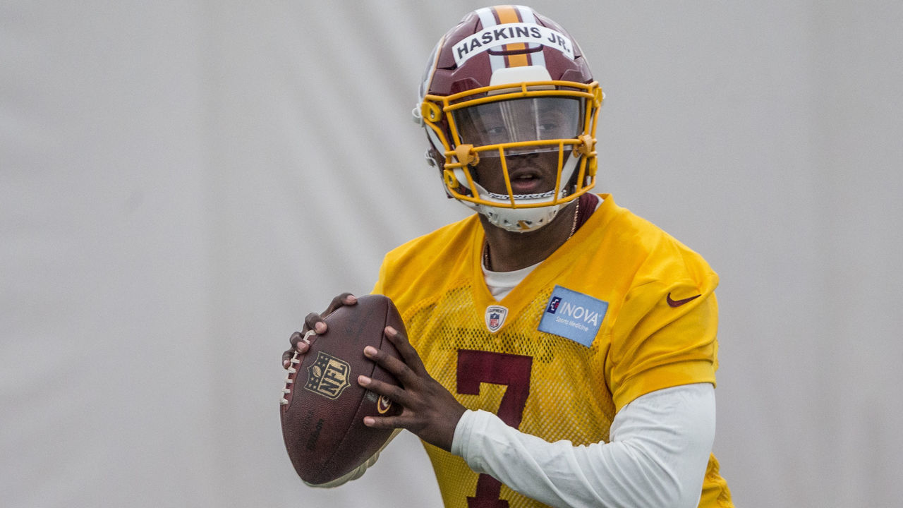 LOUDOUN COUNTY, VA - MAY 11: Washington Redskins quarterback Dwayne Haskins (7) at the Redskins Rookie Mini Camp, on May 11, 2019, at Inova Sports Performance Center at Redskins Park, in Ashburn, Virginia.