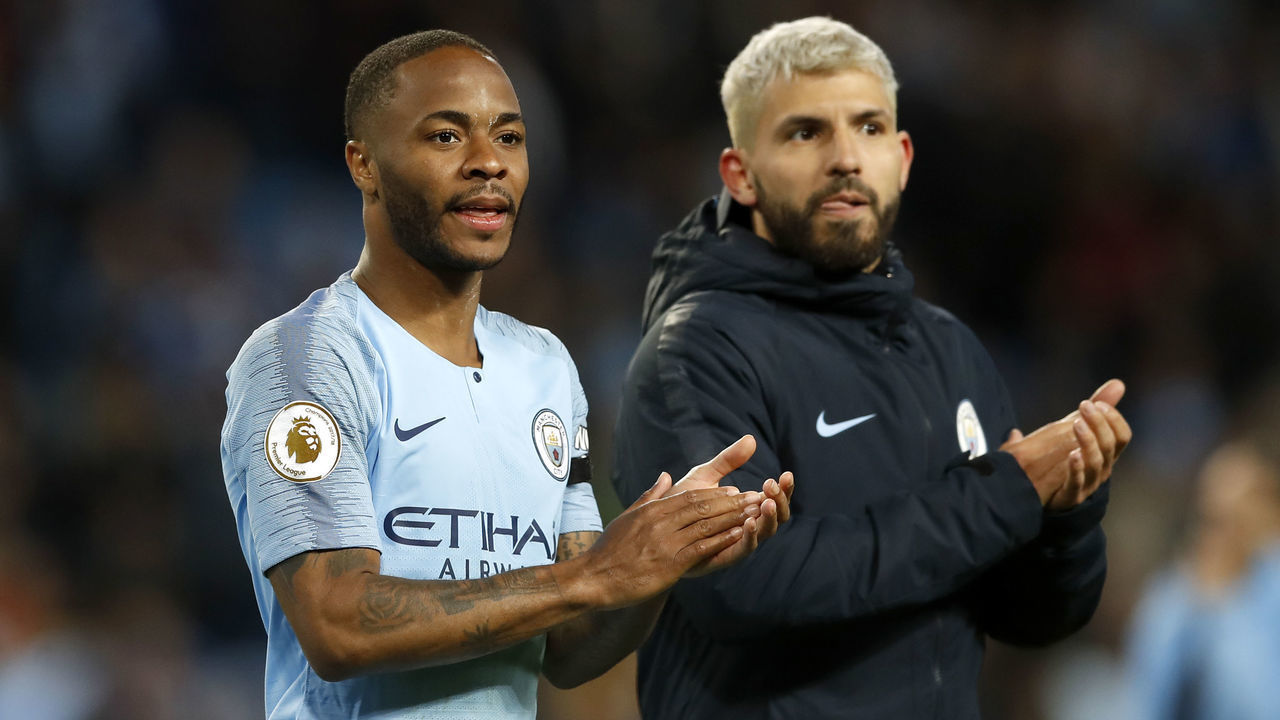 Manchester City's Raheem Sterling applauds the fans after the Premier League match at the Etihad Stadium, Manchester.