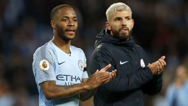 Manchester City's Raheem Sterling applauds the fans after the Premier League match at the Etihad Stadium, Manchester.
