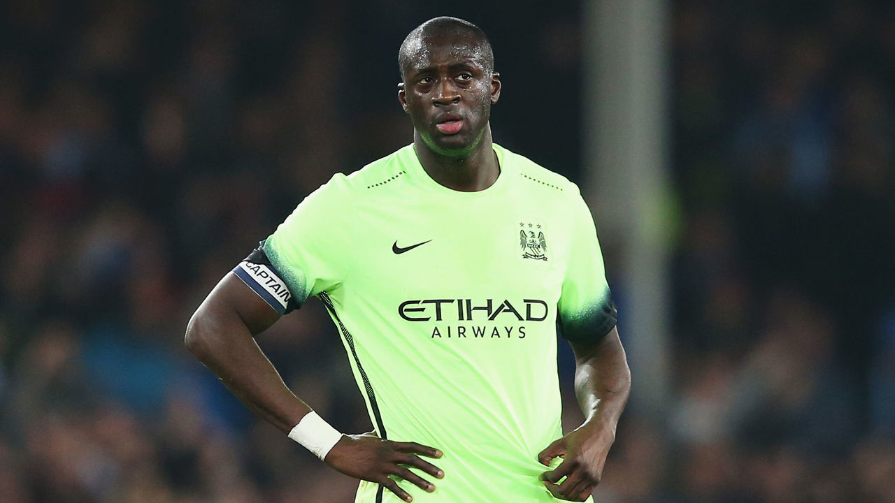LIVERPOOL, ENGLAND - JANUARY 06: Yaya Toure of Manchester City looks dejected after the goal scored by Romelu Lukaku of Everton during the Capital One Cup Semi Final First Leg match between Everton and Manchester City at Goodison Park on January 6, 2016 in Liverpool, England.