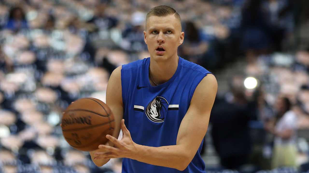 DALLAS, TX - APRIL 09: Kristaps Porzingis of Dallas Mavericks warms up prior the game between Phoenix Suns and Dallas Mavericks at American Airlines Center on April 9, 2019 in Dallas, Texas.