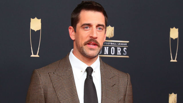 ATLANTA, GA - FEBRUARY 02: Aaron Rodgers poses for photos on the red carpet at the NFL Honors on February 2, 2019 at the Fox Theatre in Atlanta, GA.