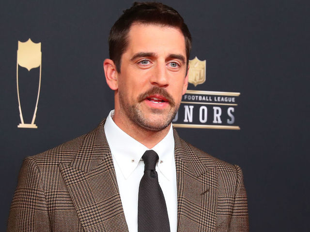ATLANTA, GA - FEBRUARY 02: Aaron Rodgers poses for photos on the red carpet at the NFL Honors on February 2, 2019 at the Fox Theatre in Atlanta, GA.