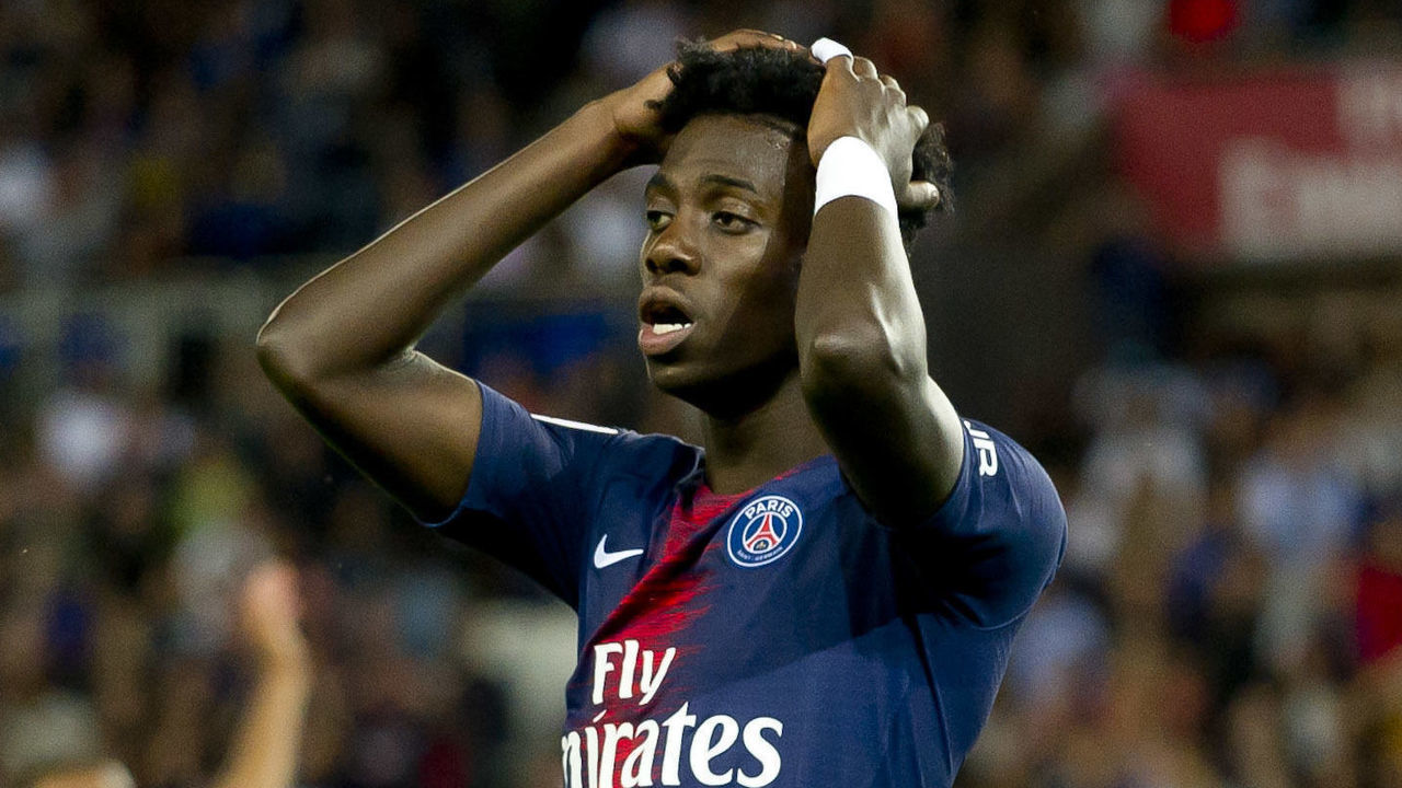 PARIS, FRANCE - AUGUST 12: Timothy Weah of Paris St. Germain gestures during the Ligue 1 match between Paris Saint-Germain and SM Caen at Parc des Princes on August 12, 2018 in Paris, France.