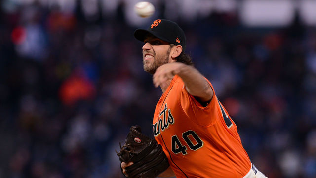 SAN FRANCISCO, CA - APRIL 26: San Francisco Giants starting pitcher Madison Bumgarner (40) delivers during the Major League Baseball game between the New York Yankees and the San Francisco Giants at Oracle Park on April 26, 2019 in San Francisco, CA.