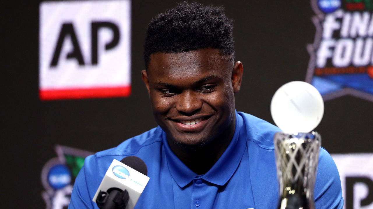 MINNEAPOLIS, MINNESOTA - APRIL 05: Zion Williamson of the Duke Blue Devils speaks during a press conference after being awarded the AP Player of the Year award prior to the 2019 NCAA men's Final Four at U.S. Bank Stadium on April 5, 2019 in Minneapolis, Minnesota.