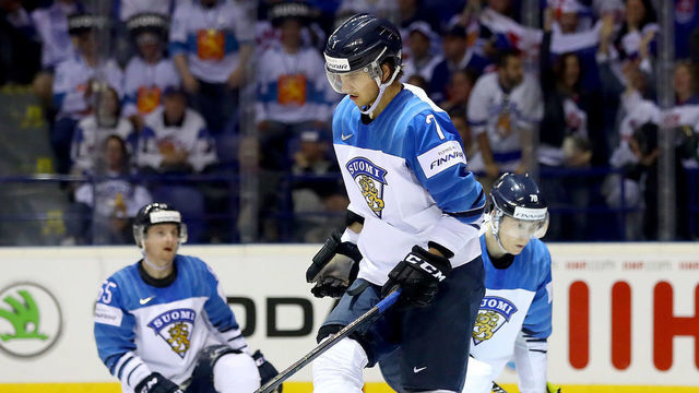 KOSICE, SLOVAKIA - MAY 11: Oliwer Kaski of Finland reacts during the 2019 IIHF Ice Hockey World Championship Slovakia group A game between Slovakia and Finland at Steel Arena on May 11, 2019 in Kosice, Slovakia.