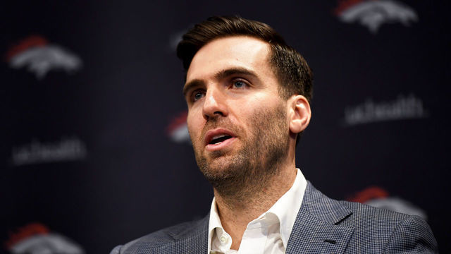 ENGLEWOOD, CO - MARCH 15: The Denver Broncos introduced their new quarterback Joe Flacco during a press conferences at the UCHealth Training Center March 15, 2019, in Englewood, Colorado.
