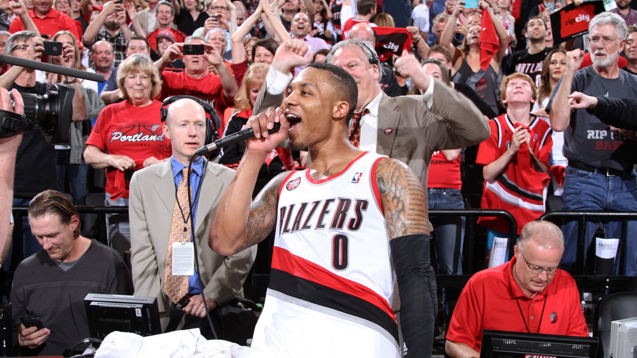 PORTLAND, OR - MAY 2: Damian Lillard #0 of the Portland Trail Blazers after the game against the Houston Rockets in Game Six of the Western Conference Quarterfinals during the 2014 NBA Playoffs on May 2, 2014 at the Moda Center in Portland, Oregon. Mandatory Copyright Notice: Copyright 2014 NBAE