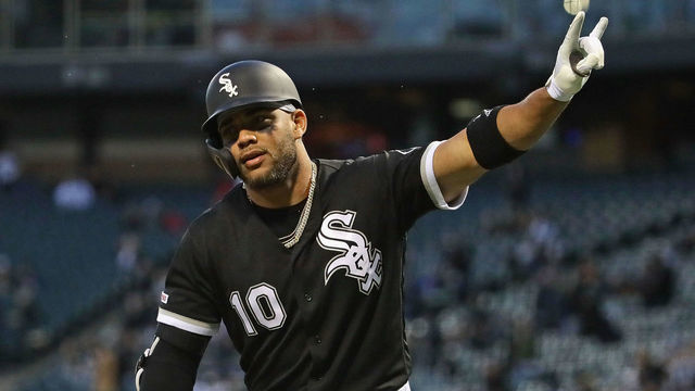 CHICAGO, ILLINOIS - MAY 13: Yoan Moncada #10 of the Chicago White Sox celebrates his solo home run in the third inning against the Cleveland Indians at Guaranteed Rate Field on May 13, 2019 in Chicago, Illinois.