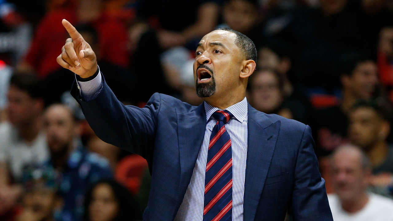 MIAMI, FL - NOVEMBER 12: Assistant coach Juwan Howard of the Miami Heat in action against the Philadelphia 76ers during the second half at American Airlines Arena on November 12, 2018 in Miami, Florida.