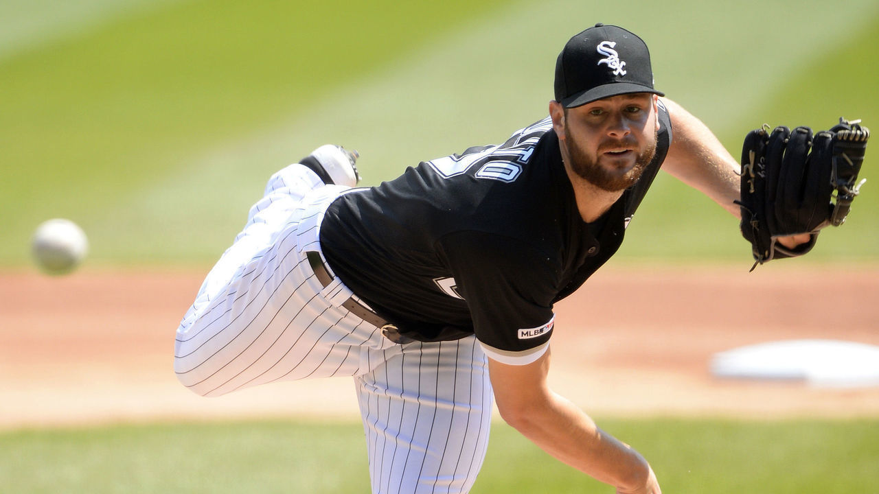 CHICAGO - APRIL 17: Lucas Giolito #27 of the Chicago White Sox pitches against the Kansas City Royals on April 17, 2019 at Guaranteed Rate Field in Chicago, Illinois.