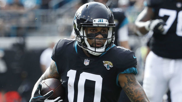 JACKSONVILLE, FL - DECEMBER 02: Donte Moncrief #10 of the Jacksonville Jaguars runs after catching a pass during the game against the Indianapolis Colts at TIAA Bank Field on December 2, 2018 in Jacksonville, Florida. The Jaguars won 6-0.