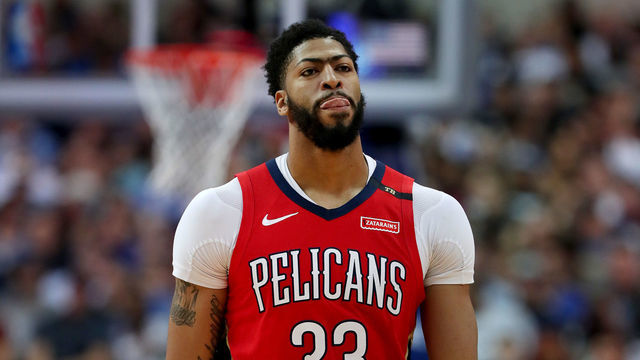 DALLAS, TEXAS - MARCH 18: Anthony Davis #23 of the New Orleans Pelicans walks off the court against the Dallas Mavericks in the first half at American Airlines Center on March 18, 2019 in Dallas, Texas.