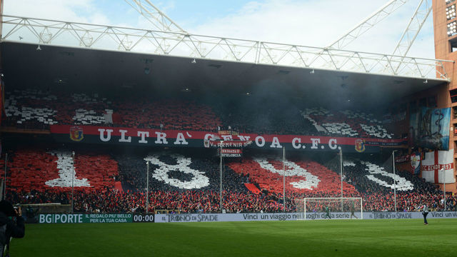 GENOA, ITALY - APRIL 14: Genoa CFC Fans during the Serie A match between UC Sampdoria and Genoa CFC at Stadio Luigi Ferraris on April 14, 2019 in Genoa, Italy.